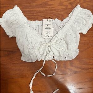 Zara White Eyelet Blouse